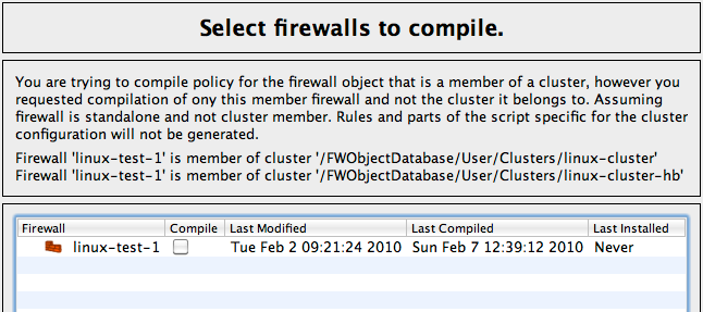 Compiling a member firewall as standalone firewall objects.