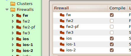 Uncompiled firewalls are in bold.