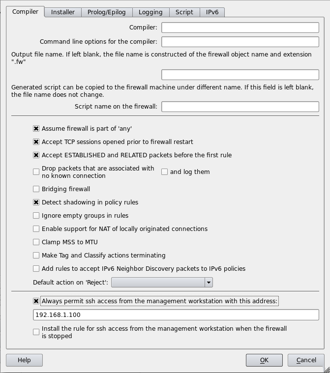 Firewall Settings Dialog (iptables).
