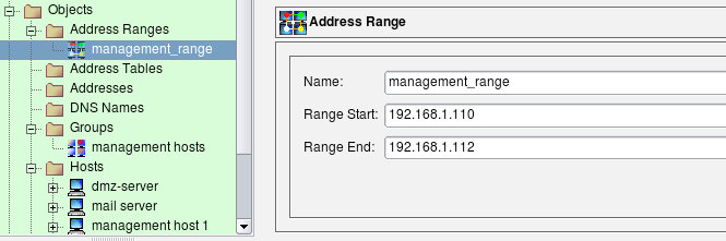Address Range Object for Management Hosts