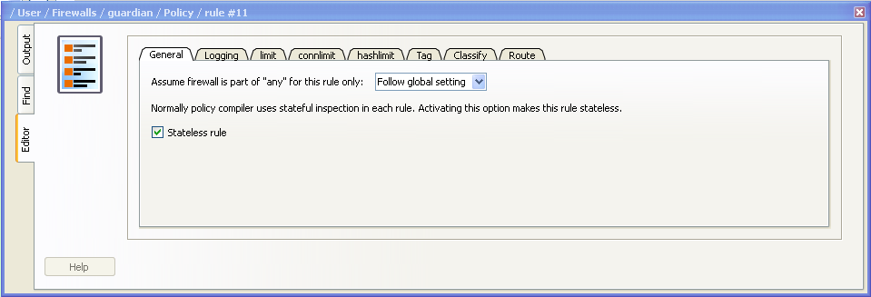 Configuring Rule Options to Make the Rule Stateless