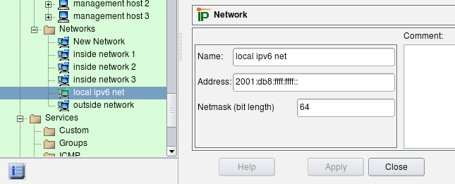The IPv6 Network Object Name and Address.