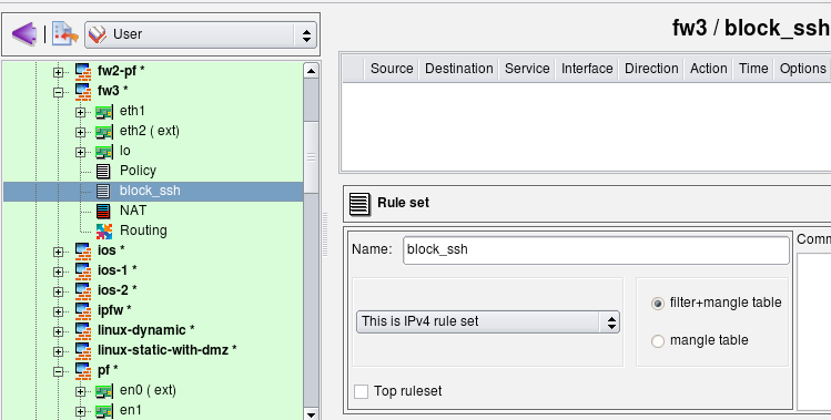 Creating a "block_ssh" Rule Set.