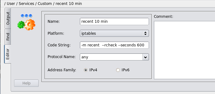 Custom Service Object Used to Define Parameters for the iptables Module "recent".