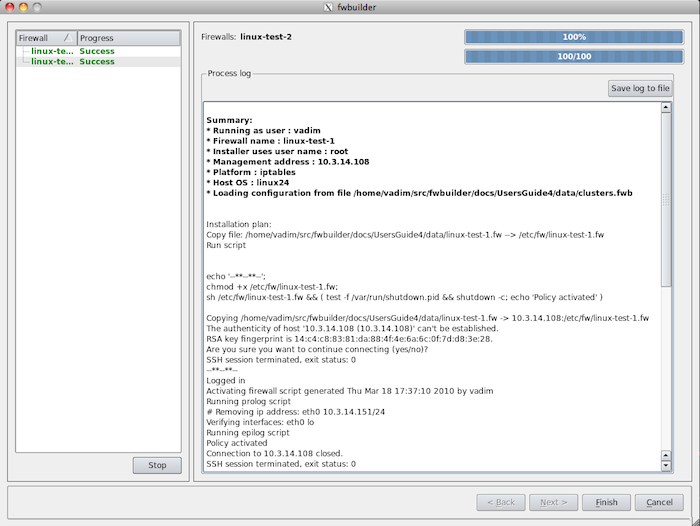 Overview of the policy rules and compiled output for rule #0