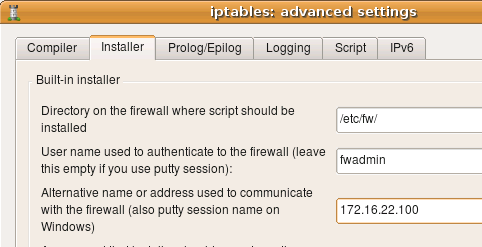 Advanced settings dialog with alternative address for the installer.