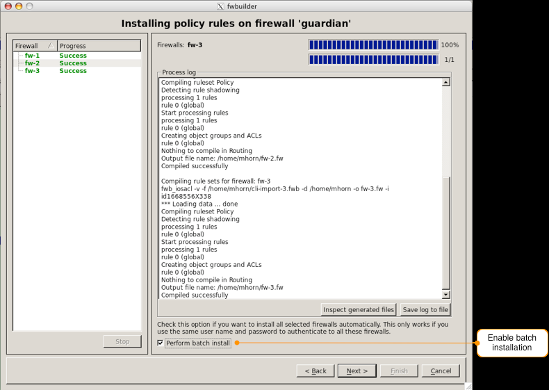 Batch install - compilation progress with batch install checkbox.