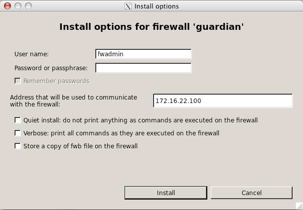 Install options for firewall.