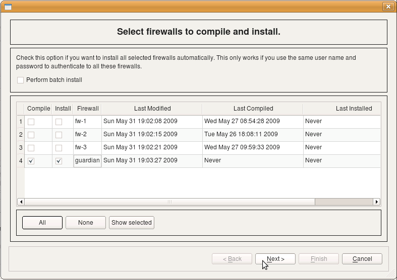 Select firewalls to compile and install.