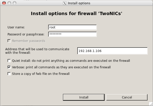 Firewall SSH and install parameters.